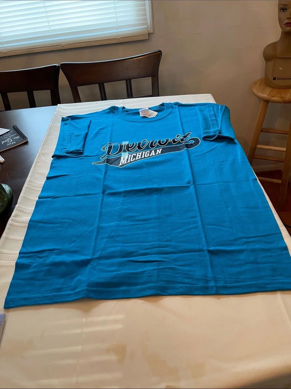 Gildan Teal Script Detroit Michigan Tee